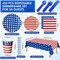 452 Pcs Patriotic Party Supplies American Flag Decoration 4th of July Paper Plates Napkins Cups Tablecloth Cutlery Straws